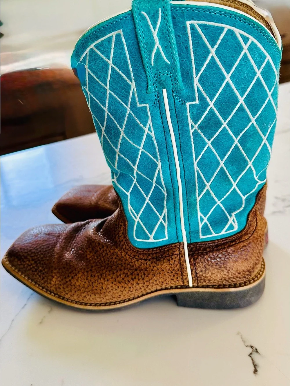 Youth twisted X Brown & Teal Western Cowboy Boots, boys 3.5